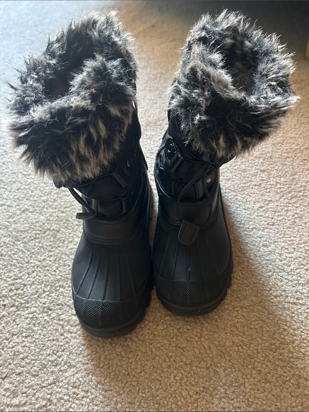 Kids Black Faux-Fur Lined Rain & Snow Boots